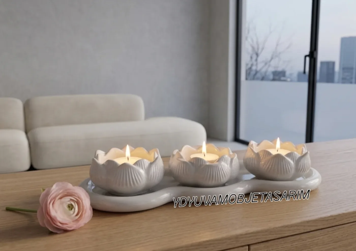 3 'lü Lotus mumluk seti